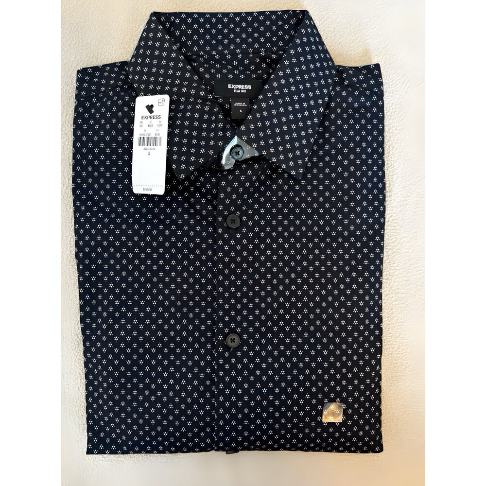 Express Men's Geometric Long Sleeve Button-Up Shirt Black Size S